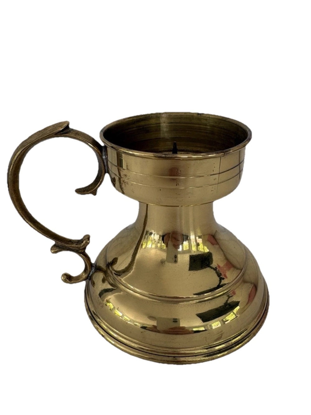 West Germany Brass Candlestick Holder with Handle Shiny Gold Finish Read